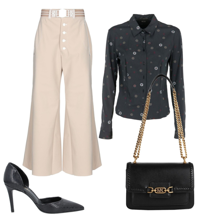 Outfit donna - Perfetto rientro in ufficio. Stile Chic per Ufficio. Abbinamento con camicie, pantaloni, décolleté, borse a spalla.