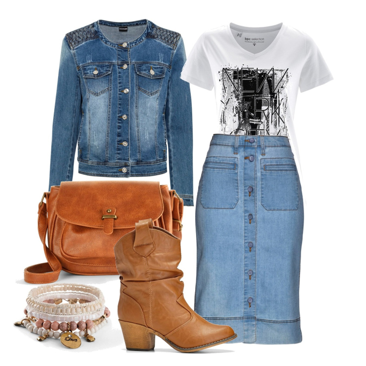 Outfit donna - Ghost outfitter - settembre. Stile Trendy per Tutti i giorni. Abbinamento con gonne, braccialetti, stivaletti texani, borse a tracolla, blazer, t-shirt.