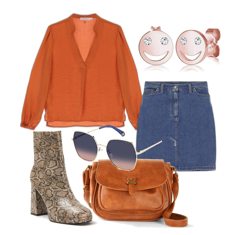 Outfit donna - Ghost outfitter - settembre. Stile Trendy per Tutti i giorni. Abbinamento con borse a tracolla, stivaletti, camicie, gonne, occhiali da sole, orecchini.