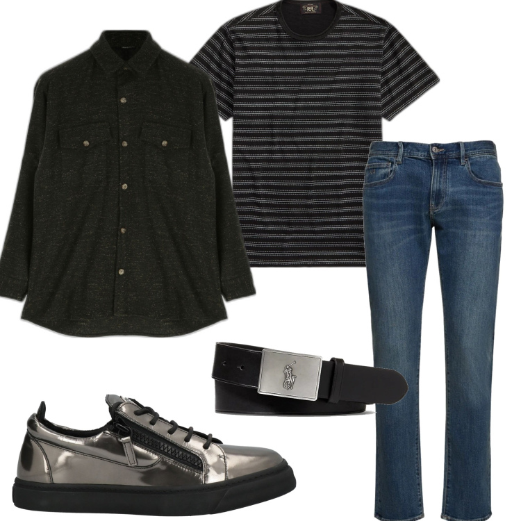 Outfit uomo - Camicia e t-shirt. Stile Casual per Tutti i giorni. Abbinamento con sneakers, camicie, t-shirt, cinture, jeans slim fit.