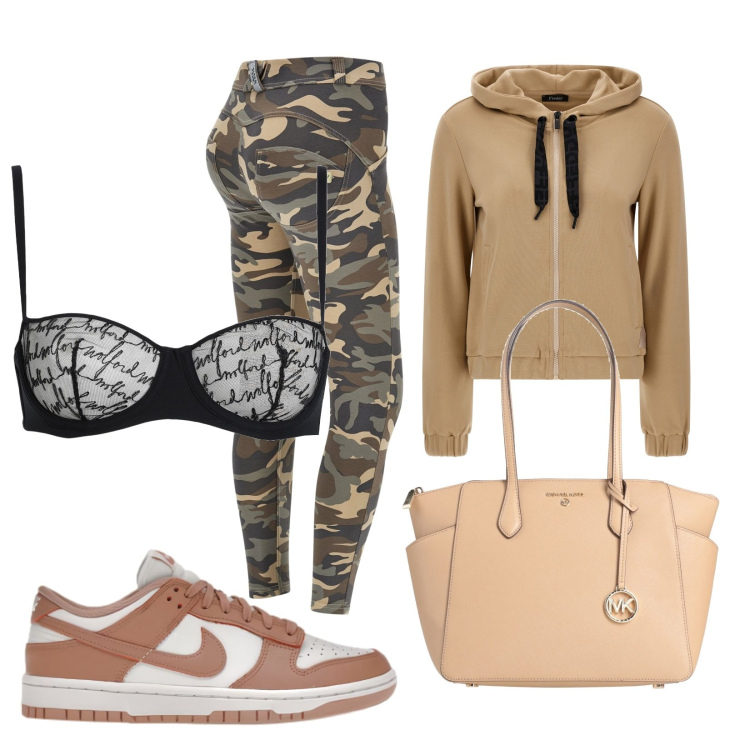Outfit donna - Fall vibes by Freddy. Stile Casual chic per Tutti i giorni. Abbinamento con reggiseni a balconcino, borse a mano, sneakers, pantaloni skinny, felpe con cappuccio.