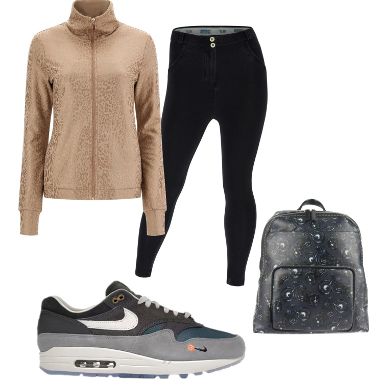 Outfit donna - Curvy. Stile Sporty chic per Sport. Abbinamento con sneakers, zaini, jeggings, felpe.