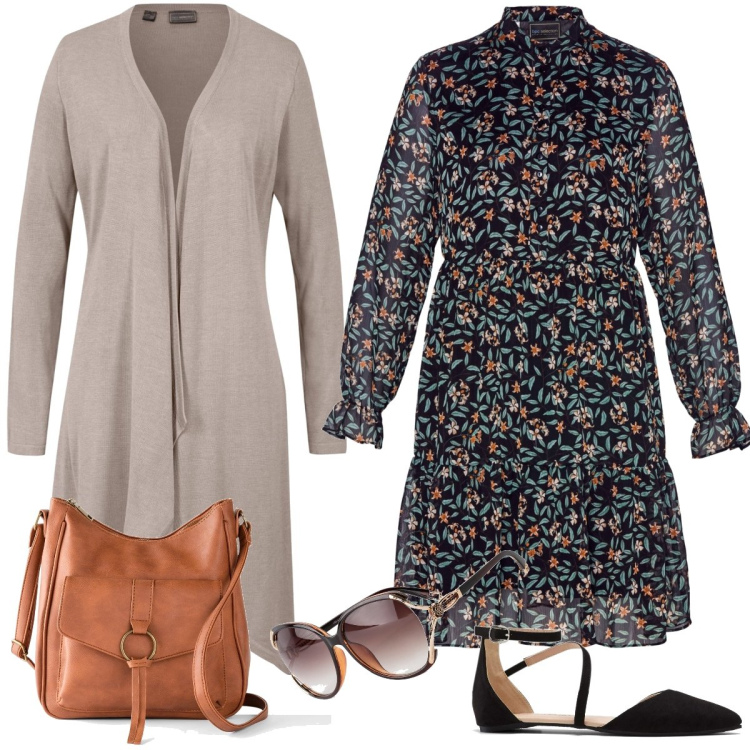 Outfit donna - Total look #1707319. Stile Romantica per Tutti i giorni. Abbinamento con borse a tracolla, occhiali da sole, cardigans, vestiti, ballerine.