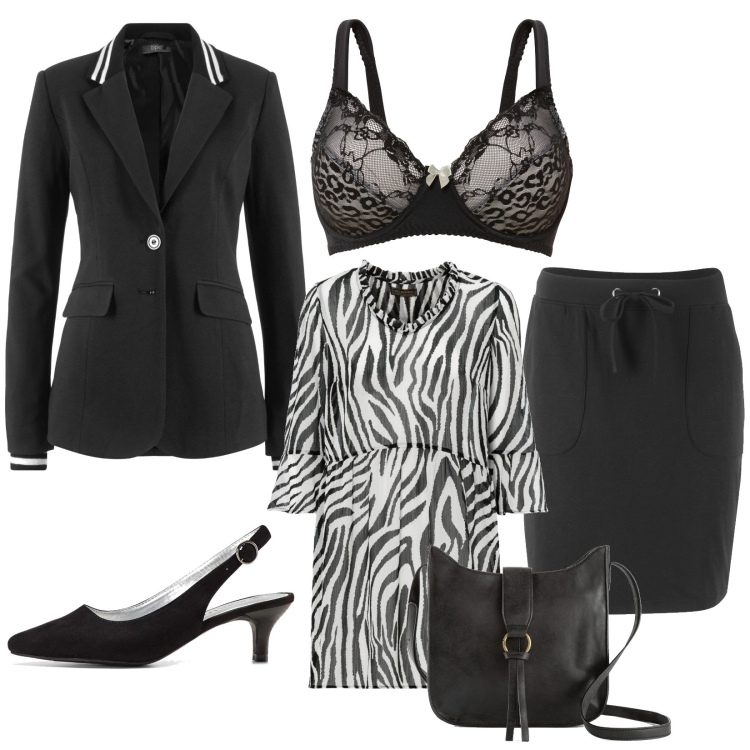 Outfit donna - Total look #1707363. Stile Chic per Serata fuori. look ideale per Tall. Abbinamento con blazer, gonne, borse a tracolla, reggiseni, bluse, décolleté.