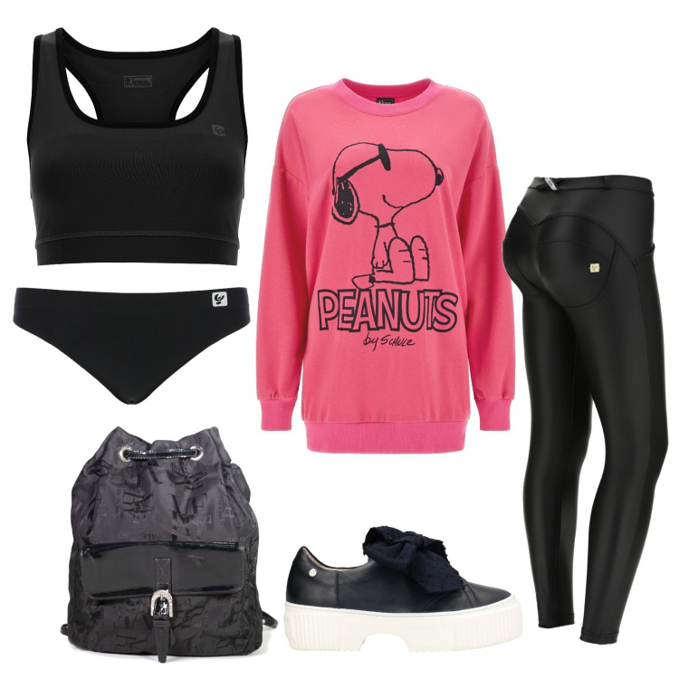 Outfit donna - Total look #1707400. Stile Sporty chic per Tutti i giorni. Abbinamento con sneakers, zaini, slip, felpe, pantaloni skinny, reggiseni.