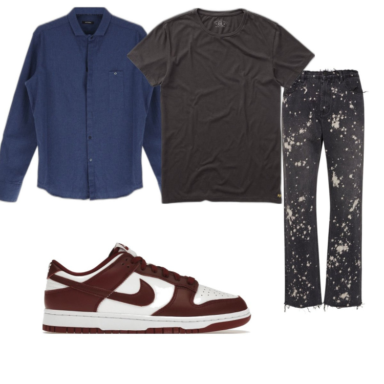 Outfit uomo - Total look #1707516. Stile Trendy per Tutti i giorni. Abbinamento con sneakers, camicie, t-shirt, jeans.