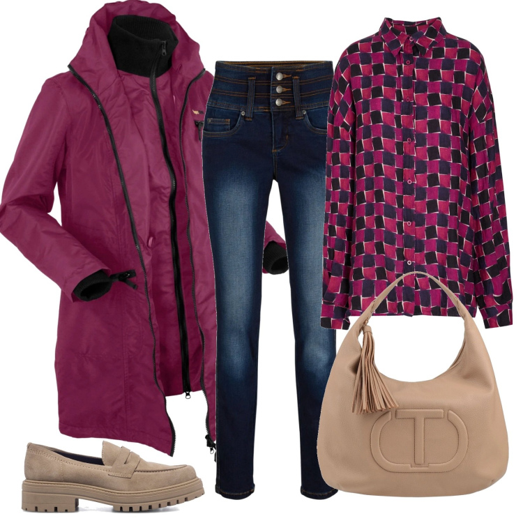 Outfit donna - Total look #1707738. Stile Casual per Tutti i giorni. Abbinamento con blazer, jeans slim fit, camicie, borse a mano, mocassini.