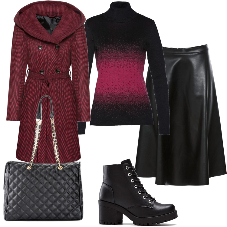 Outfit donna - Autunno in arrivo. Stile Trendy per Tutti i giorni. Abbinamento con cappotti, stivaletti, shopping bag, gonne, maglieria.
