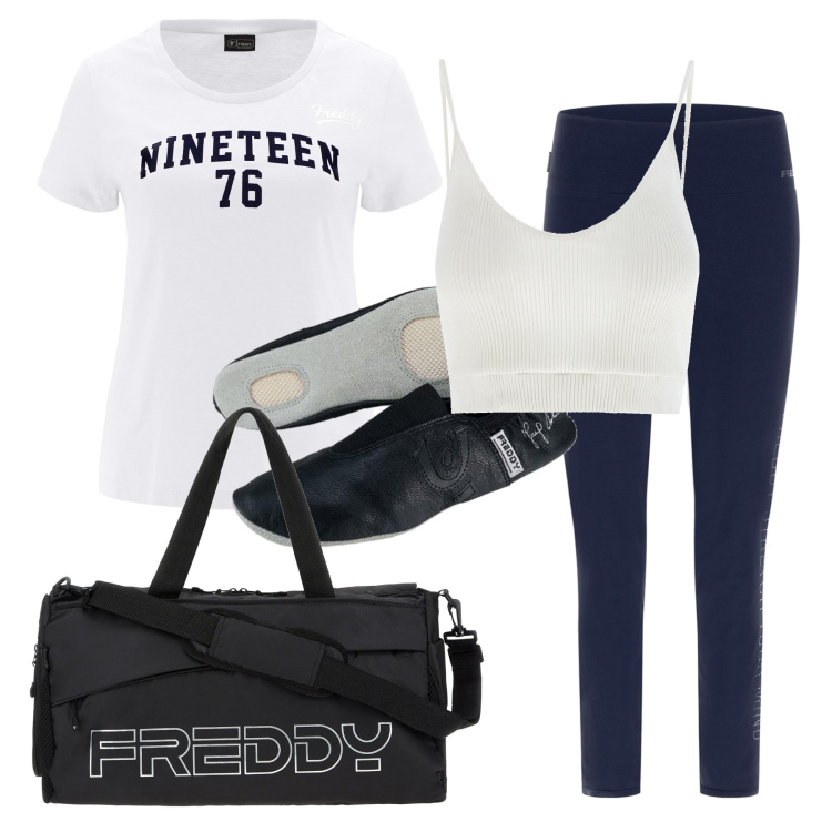 Outfit donna - Giovedì zumba. Stile Basic per Sport. Abbinamento con borse sportive, leggings, scarpe sportive, top, t-shirt.