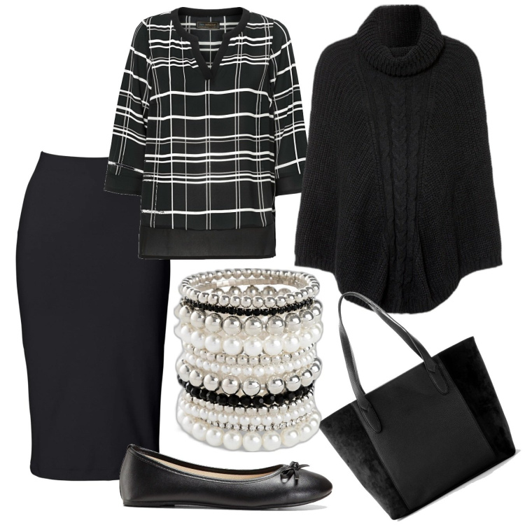 Outfit donna - Comoda con le ballerine. Stile Chic per Tutti i giorni. Abbinamento con gonne longuette, ballerine, braccialetti, shopping bag, bluse, cappotti.