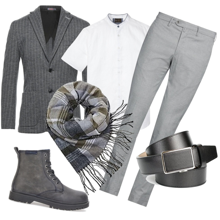 Outfit uomo - Rientro al lavoro. Stile Urban per Ufficio. Abbinamento con camicie a manica corta, giacche, pantaloni, anfibi, cinture, sciarpe.