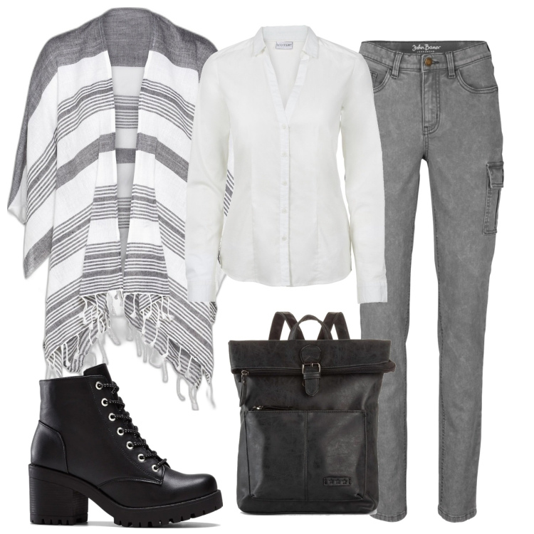 Outfit donna - La camicia bianca. Stile Casual chic per Tutti i giorni. Abbinamento con stivaletti, camicie, zaini, pantaloni cargo, cappotti.