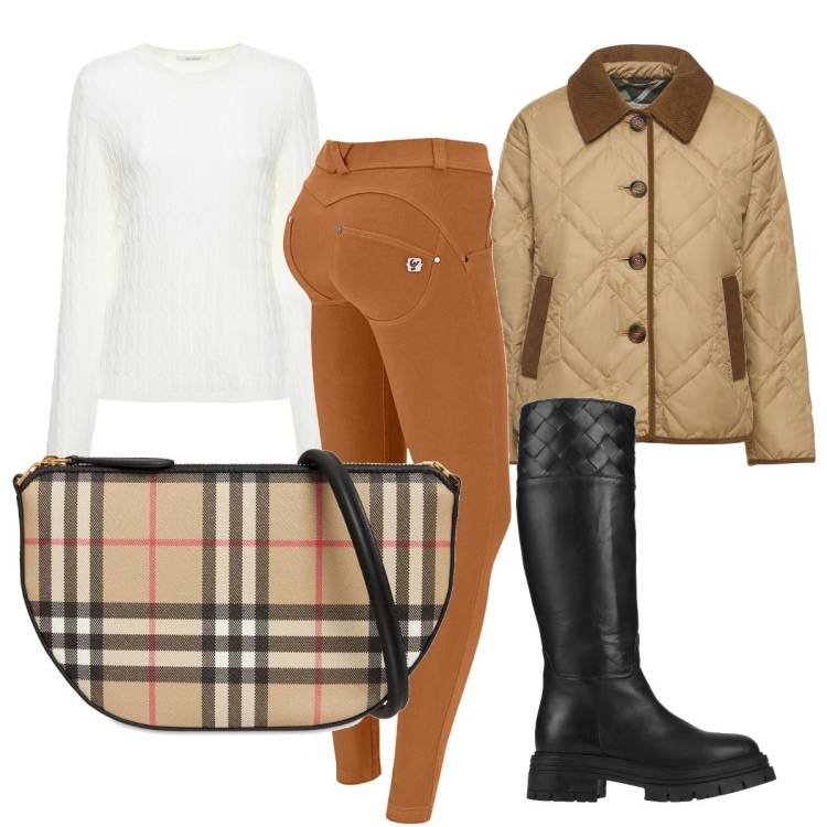 Outfit donna - Marrone che passione!. Stile Trendy per Tutti i giorni. Abbinamento con stivali, pantaloni skinny, borse a spalla, giacche, maglieria.