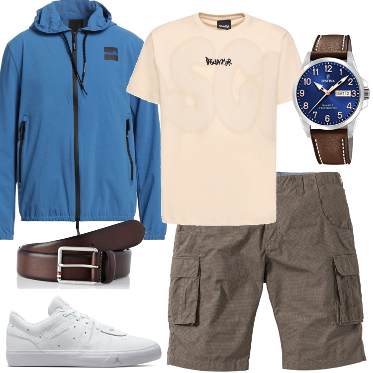 Outfit uomo - Total look #1708627. Stile Casual per Tutti i giorni. Abbinamento con bermuda, giacche, cinture, sneakers, t-shirt, orologi.