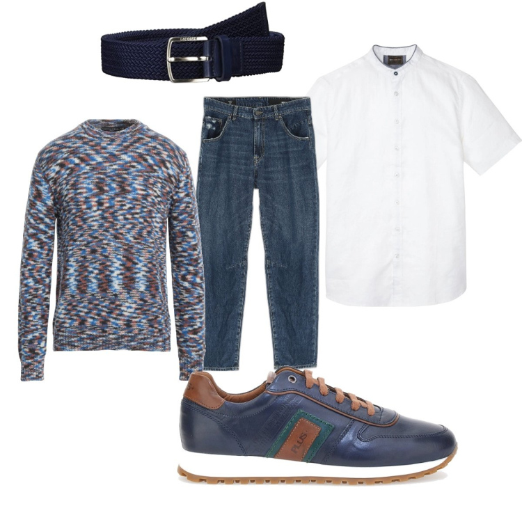 Outfit uomo - Total look #1708977. Stile Business/Elegante per Ufficio. Abbinamento con camicie a manica corta, pullovers, jeans, scarpe stringate, cinture.