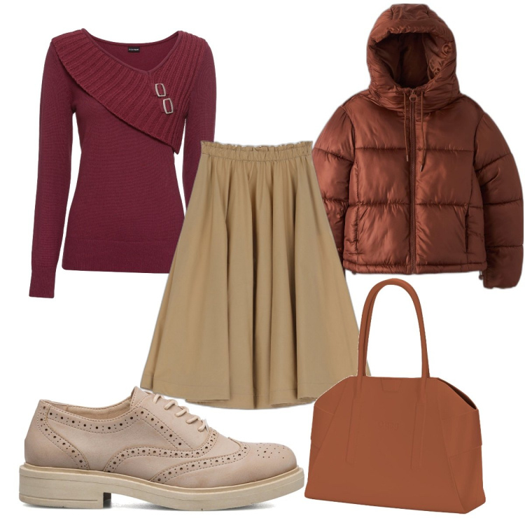 Outfit donna - Gonna e stringate con PittaRosso. Stile Trendy per Tutti i giorni. Abbinamento con maglieria, piumini, gonne, scarpe stringate, borse a spalla.