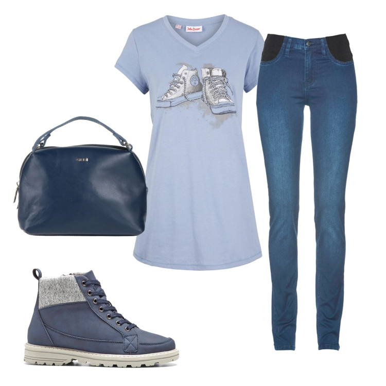 Outfit donna - Shoes. Stile Sporty chic per Scuola/Università. Abbinamento con stivaletti, jeans, maglieria, borse a mano.