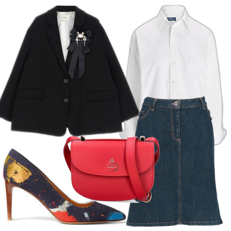 Outfit donna - Tacchi multicolor in città. Stile Trendy per Tutti i giorni. Abbinamento con gonne longuette, cappotti, camicie, décolleté, borse a spalla.