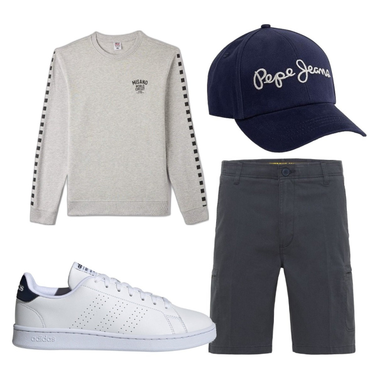 Outfit uomo - Total look #1709545. Stile Trendy per Sport. Abbinamento con felpe, shorts, sneakers alte, cappelli con visiera.