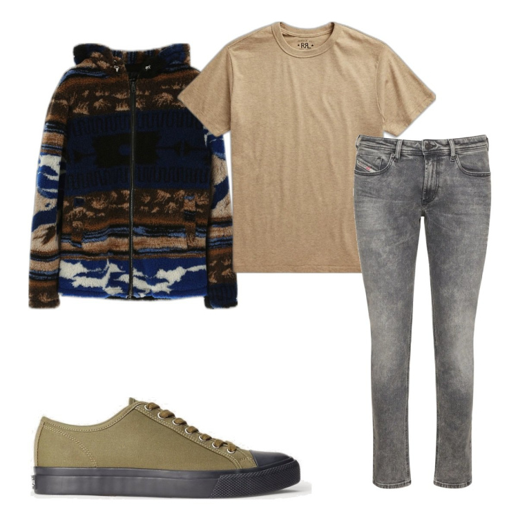 Outfit uomo - Total look #1709555. Stile Trendy per Tutti i giorni. Abbinamento con cappotti, sneakers, t-shirt, jeans skinny.