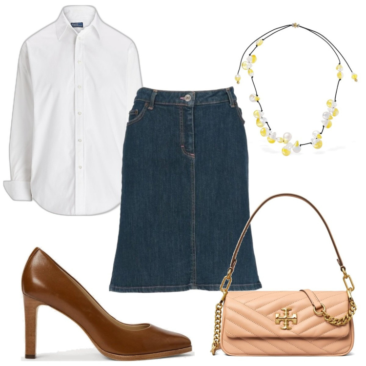 Outfit donna - Tacchi casual chic!. Stile Casual chic per Tutti i giorni. Abbinamento con gonne longuette, camicie, décolleté, borse a spalla, collane.