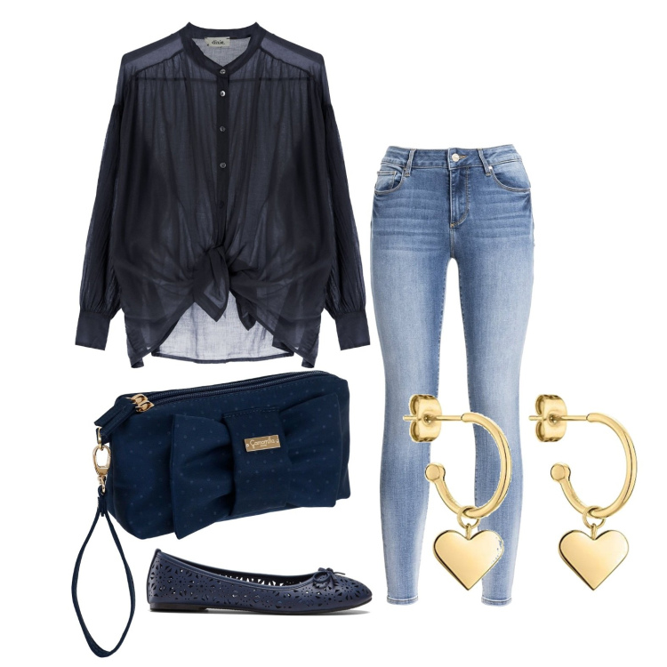 Outfit donna - Ghost outfitter - settembre. Stile Casual per Ufficio. Abbinamento con ballerine, jeans, camicie, orecchini, valigie.
