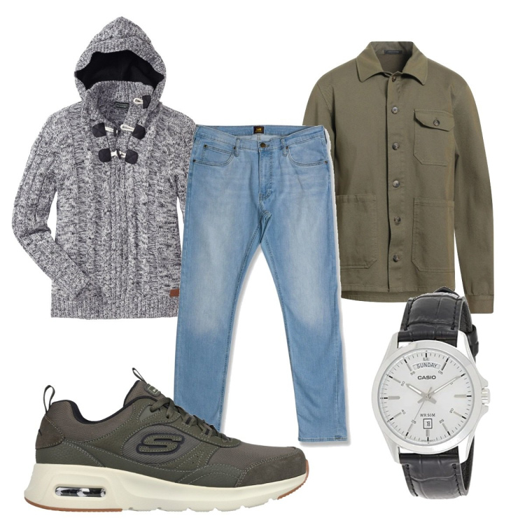 Outfit uomo - Total look #1709739. Stile Trendy per Tutti i giorni. Abbinamento con maglieria, camicie, jeans slim fit, orologi, sneakers.