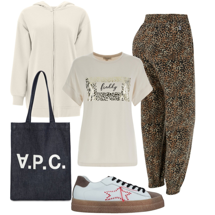 Outfit donna - Calda e comoda. Stile Sporty chic per Tutti i giorni. Abbinamento con sneakers, felpe con cappuccio, pantaloni, t-shirt, shopping bag.