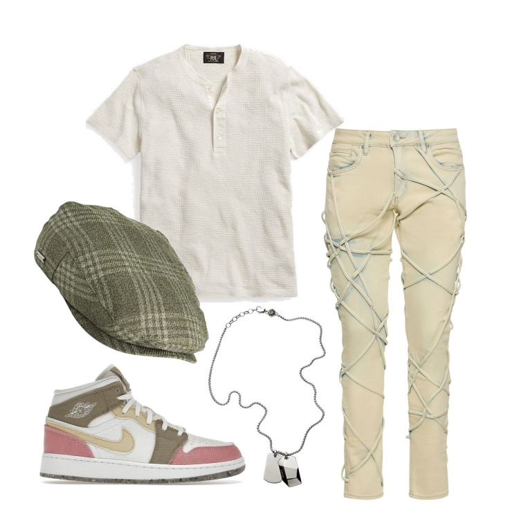Outfit uomo - Ghost outfitter - settembre. Stile Casual per Tutti i giorni. Abbinamento con sneakers, t-shirt, jeans skinny, collane, berretti.