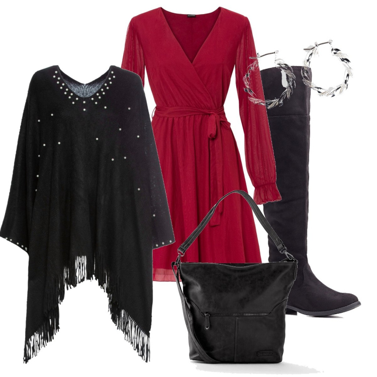 Outfit donna - Total look #1710100. Stile Glamour per Serata fuori. look ideale per Tall. Abbinamento con borse a tracolla, orecchini, vestiti, cappotti, stivali sopra il ginocchio.