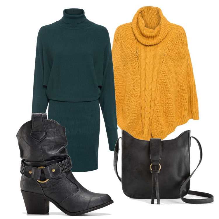 Outfit donna - Total look #1710132. Stile Trendy per Tutti i giorni. look ideale per Tall. Abbinamento con vestiti, borse a tracolla, cappotti, stivaletti texani.