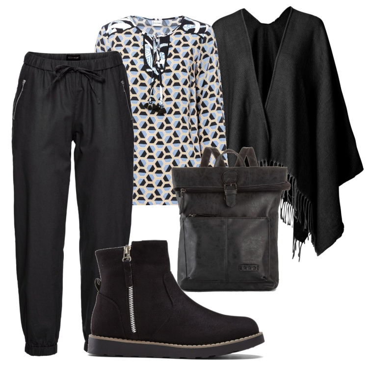 Outfit donna - Total look #1710159. Stile Rock per Tutti i giorni. look ideale per Tall. Abbinamento con pantaloni, stivaletti, zaini, bluse, cappotti.