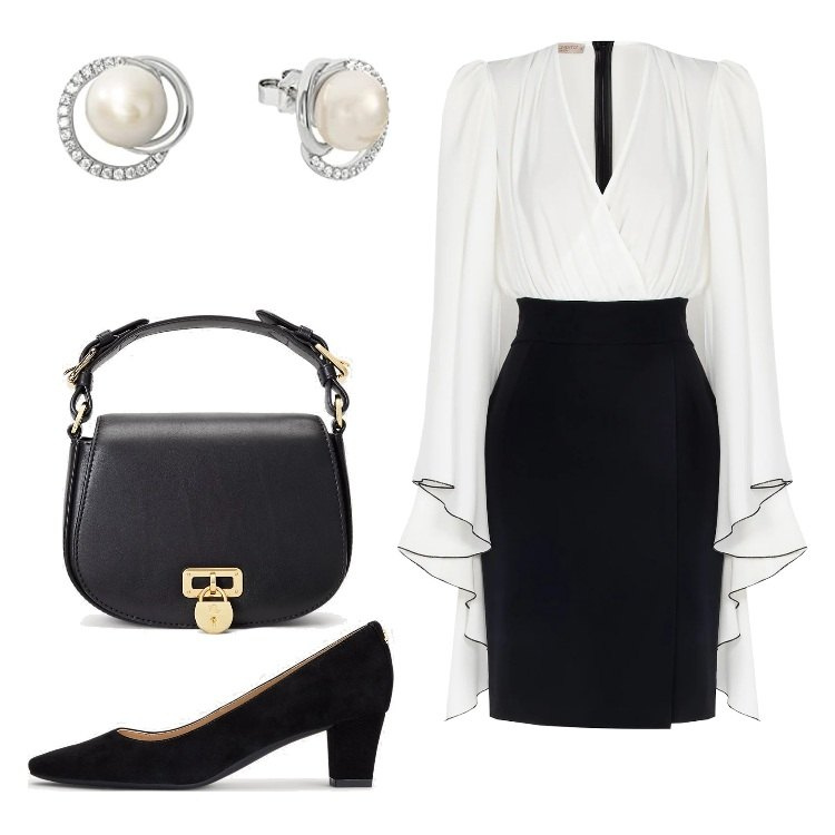 Outfit donna - Bon Ton per la serata elegante. Stile Bon Ton per Serata fuori. Abbinamento con vestiti a tubino, borse a tracolla, décolleté, orecchini.