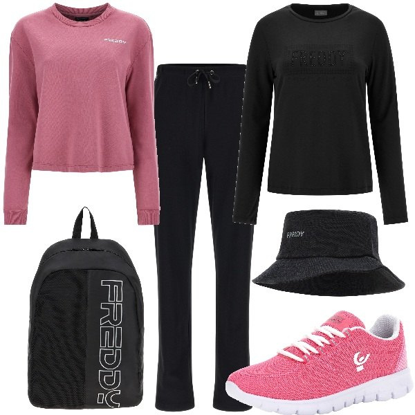 Outfit donna - Autunno con Freddy. Stile Basic per Sport. Abbinamento con zaini, sneakers, pantaloni, felpe, t-shirt, cappelli.