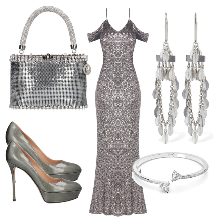 Outfit donna - Romantica Loredana. Stile Romantica per Cerimonia. Abbinamento con décolleté, vestiti lunghi, borse a mano, orecchini, braccialetti.