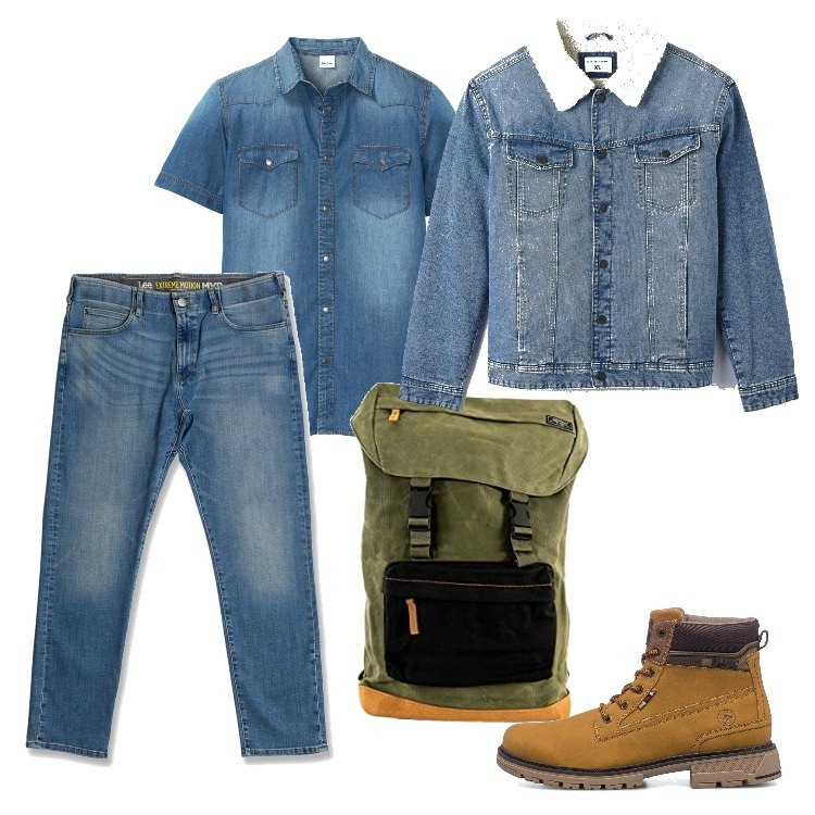 Outfit uomo - Total look #1710593. Stile Trendy per Tutti i giorni. Abbinamento con camicie a manica corta, giacche, stivali e stivaletti, jeans slim fit, borse sportive.