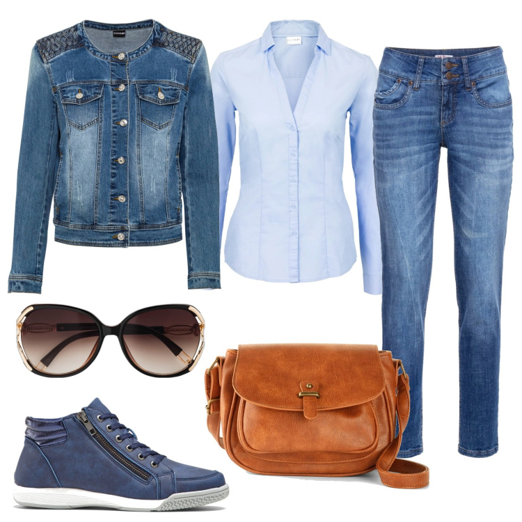 Outfit donna - La camicia jeans. Stile Casual chic per Tutti i giorni. Abbinamento con camicie, jeans mom, sneakers alte, borse a tracolla, occhiali da sole, blazer.
