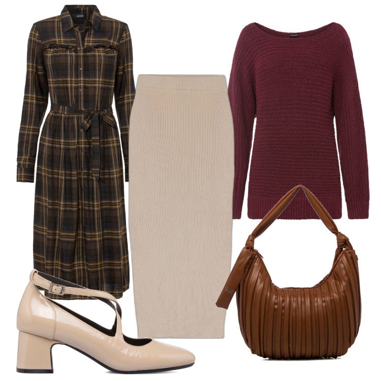Outfit donna - Total look #1710890. Stile Trendy per Tutti i giorni. Abbinamento con maglieria, vestiti, gonne longuette, décolleté, borse a spalla.