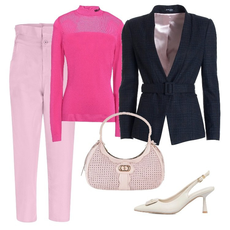 Outfit donna - Total look #1710912. Stile Chic per Ufficio. Abbinamento con pullovers, borse a mano, jeans, blazer, décolleté.