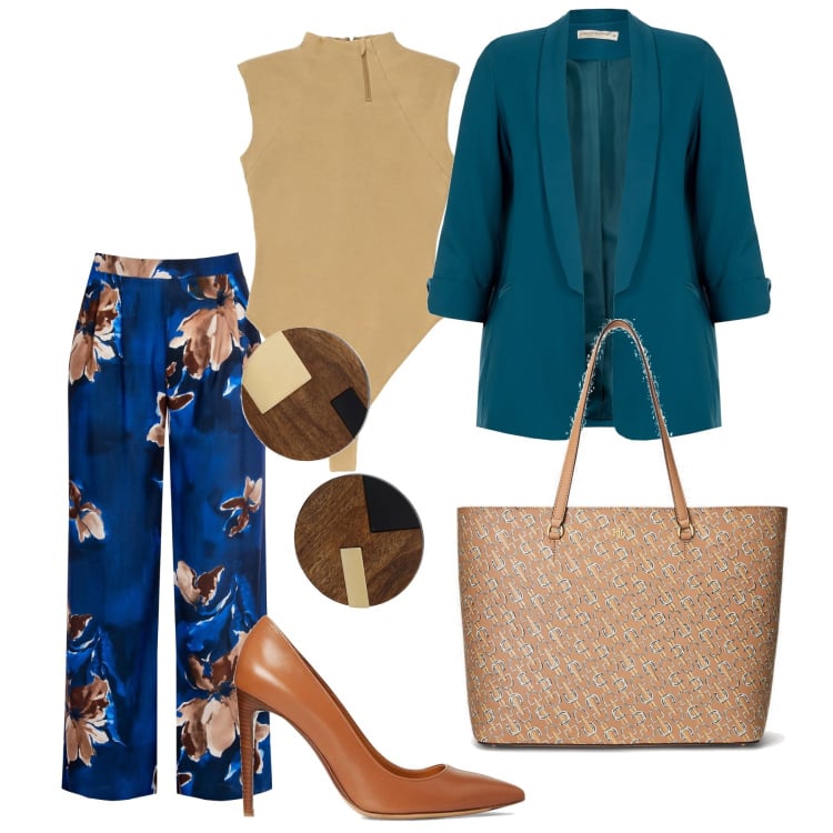 Outfit donna - Bella da mattina a sera. Stile Chic per Ufficio. Abbinamento con cappotti, pantaloni a palazzo, borse tote, décolleté, body, orecchini.