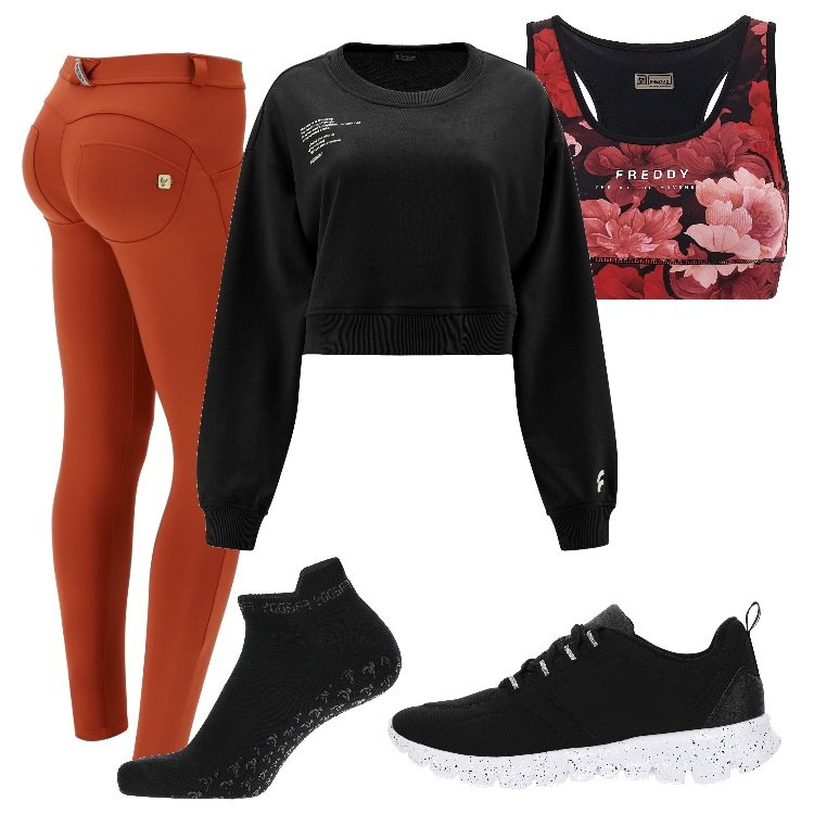 Outfit donna - Total look #1711082. Stile Trendy per Sport. Abbinamento con calzini, pantaloni skinny, felpe, sneakers, reggiseni.