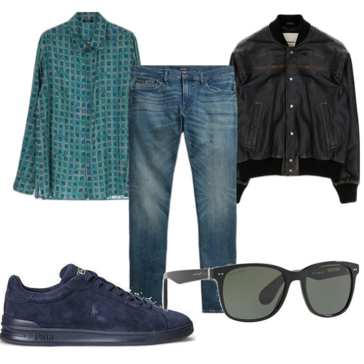 Outfit uomo - Total look #1711129. Stile Trendy per Tutti i giorni. Abbinamento con camicie, giacche, sneakers, occhiali da sole, jeans.