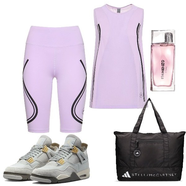 Outfit donna - Remise en forme. Stile Sporty chic per Sport. Abbinamento con sneakers, profumi, shorts, canottiere, borse sportive.