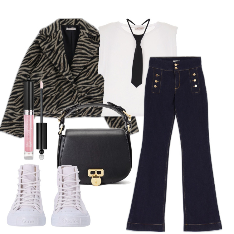 Outfit donna - Ghost outfitter - settembre. Stile Casual chic per Tutti i giorni. Abbinamento con sneakers alte, gloss, t-shirt, cappotti, jeans, borse a tracolla.