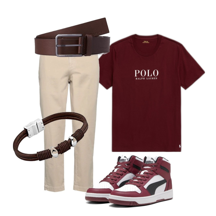 Outfit uomo - Total look #1711276. Stile Casual per Ufficio. Abbinamento con pantaloni, t-shirt, sneakers alte, braccialetti, cinture.