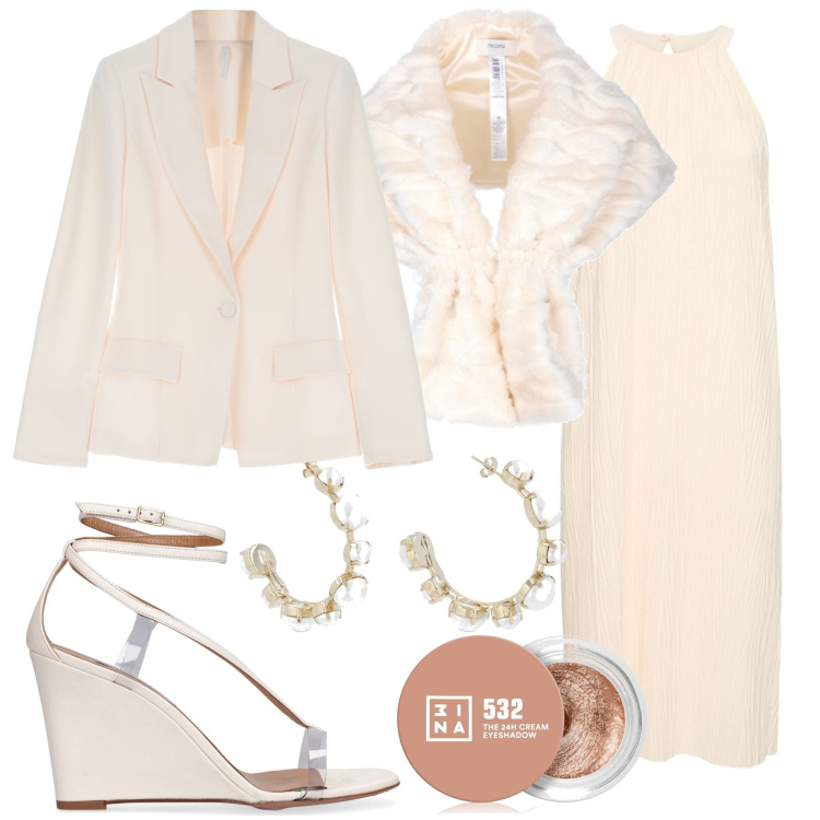 Outfit donna - Sposa a settembre. Stile Basic per Cerimonia. Abbinamento con ombretti, stole, cappotti, vestiti midi/longuette, zeppe, orecchini.