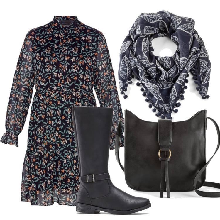 Outfit donna - Total look #1711457. Stile Casual chic per Tutti i giorni. Abbinamento con borse a tracolla, stivali, vestiti, foulard.