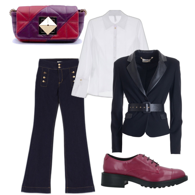 Outfit donna - L\'autunno in ufficio. Stile Urban per Ufficio. Abbinamento con scarpe stringate, borse a tracolla, camicie, blazer, jeans.