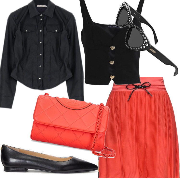 Outfit donna - A passeggio. Stile Casual chic per Tutti i giorni. Abbinamento con gonne longuette, top, camicie, ballerine, occhiali da sole, borse a spalla.