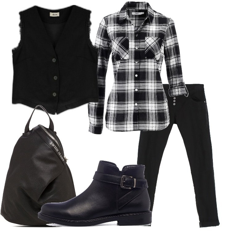 Outfit donna - Stivaletti bassi in facoltà!. Stile Rock per Scuola/Università. Abbinamento con camicie, jeans, gilet, zaini, stivaletti.